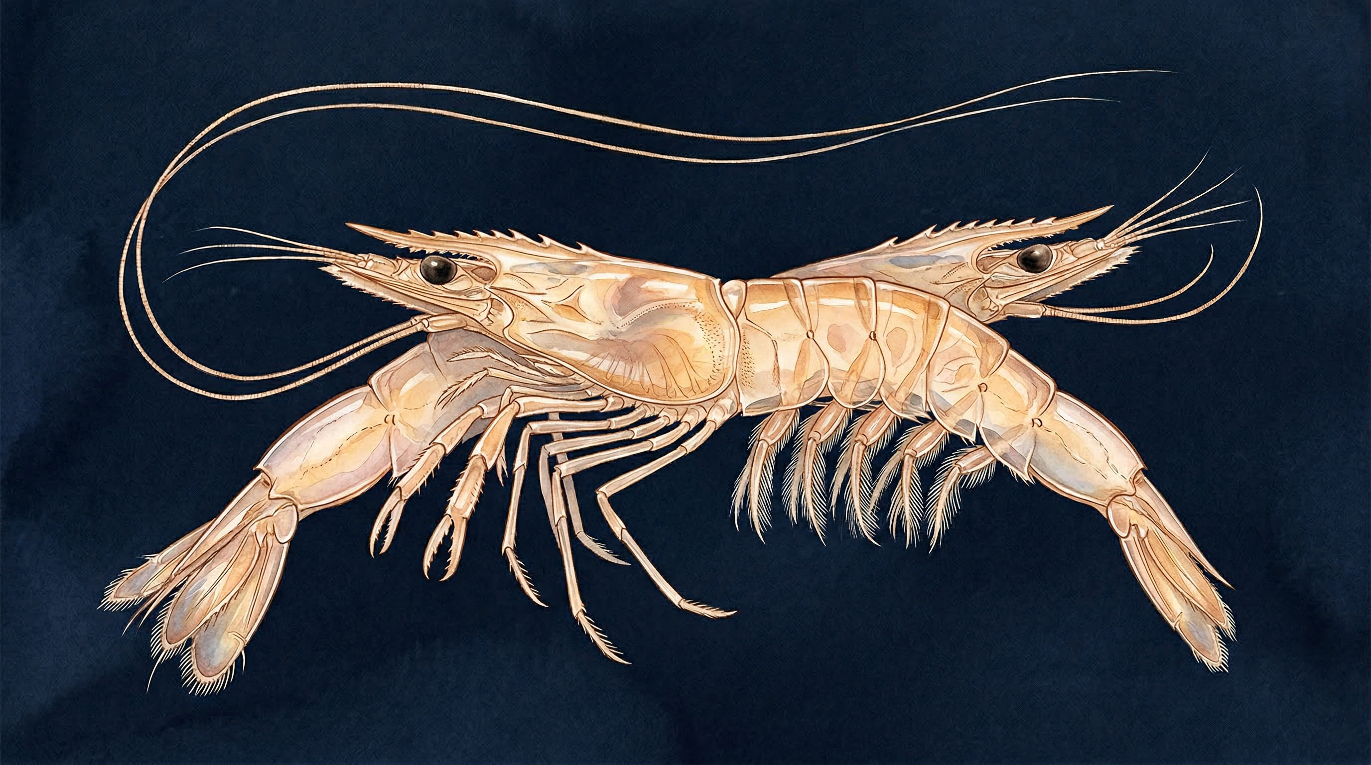 Scientific illustration of a white shrimp (Litopenaeus setiferus)